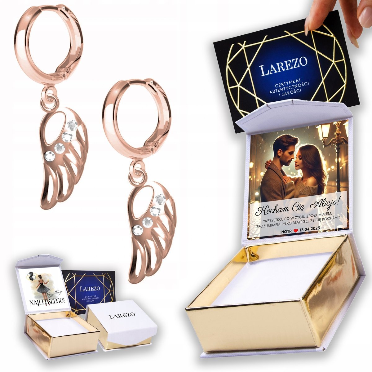 Kolczyki Pozłacane 925 ze Skrzydłami Anioła Skrzydła Skrzydło Wings NADRUK