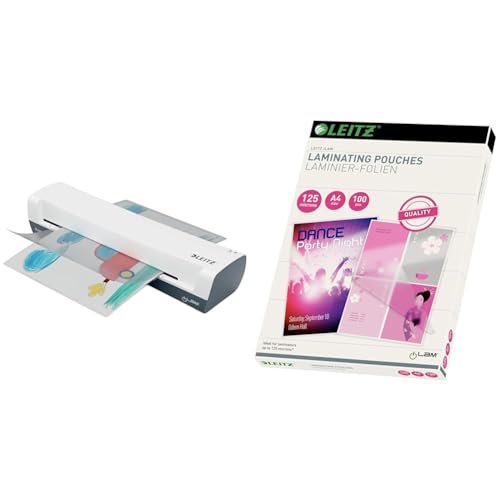 Leitz, Laminator Home iLAM, A3, Szybki, Trzyminutowy Czas Nagrzewania, Folia 75-125 Mikronów, zawiera gratisowy Zestaw folii na start (74320001) & Leitz 74300002 Folia Do Laminatorów, Bezbarwny