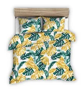 Pościel - Pościel Z Kory 200X220 Biała W Zielone Złote Egzotyczne Liście - miniaturka - grafika 1