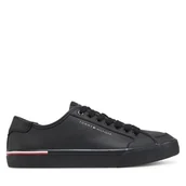 Sneakersy męskie - Sneakersy Tommy Hilfiger Core Corporate Vulc Leather FM0FM05399 Czarny - miniaturka - grafika 1