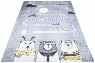 Szary dywan dziecięcy z drogą i misiami P8-A25 - Dywany dla dzieci - miniaturka - grafika 1