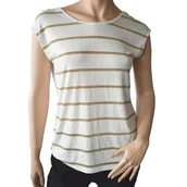 Koszulki i topy damskie - Koszulka damska Pieces Rammi Ss biała w złote paski-XS - miniaturka - grafika 1