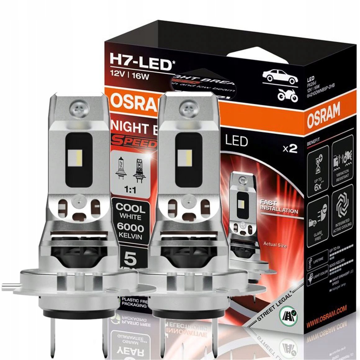 H7 LED OSRAM NIGHT BREAKER LED SPEED 16W 1:1 PLUG & PLAY HOMOLOGACJA