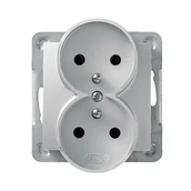 Gniazdka elektryczne - LEDart podwójne z uziemieniem, bez ramki - Ospel Impresja, kolor srebrny GP-2YRZ/m/18, 16A/250V - miniaturka - grafika 1