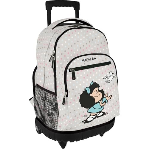 Grafoplás - Plecak z wbudowanym wózkiem, Mafalda Bird, podwójne koła, 29 litrów, 52 x 37 x 25 cm, model rolkowy, idealny dla dzieci i szkoły podstawowej, szary, 52 x 37 x 25 cm, szkoła, Szary
