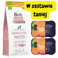 Sucha karma dla psów - BRIT CARE Sustainable Sensitive Insect & Fish 12kg+2kg + Tails.com Adult 65% mięsa 12x400g - miniaturka - grafika 1