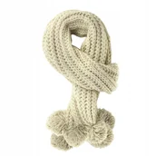 Apaszki i szaliki damskie - SUP SZALIK Z POMPONAMI BEŻOWY CIEPŁY MODNY DODATEK ZIMOWY - miniaturka - grafika 1