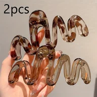 Ozdoby do włosów - TEMU 2 szt., Duże Spinki do Włosów w Kolorze Kawowym z Lamparcim Nadrukiem, Akrylowe Klipsy Faliste dla Kobiet na Włosy, Nieuszkodzające, - miniaturka - grafika 1