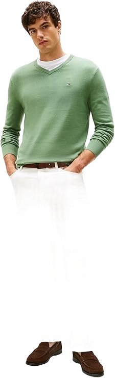 TOMMY HILFIGER SWETER ZIELONY Z DŁUGIM RĘKAWEM MĘSKI XXL 16BA