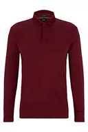 Koszulki męskie - BOSS Męska koszulka polo Pirol z długim rękawem z bawełny Interlock z logo, ciemnoróżowy, S - miniaturka - grafika 1