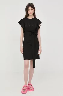 Sukienki - Silvian Heach sukienka bawełniana kolor czarny mini prosta - grafika 1