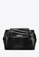 Torebki damskie - Damska listonoszka z imitacji skóry z łańcuszkiem czarna - miniaturka - grafika 1