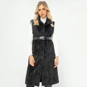 Kamizelki damskie - Damska kamizelka ze sztucznego baranka długa czarna - miniaturka - grafika 1