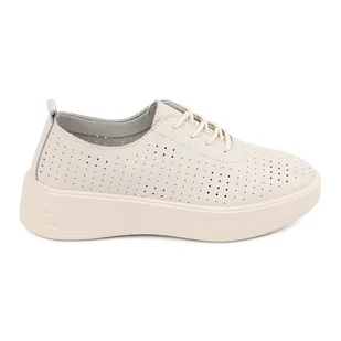 Skórzane ażurowe półbuty Sergio Leone jasnobeżowe beżowy - Półbuty damskie - miniaturka - grafika 1