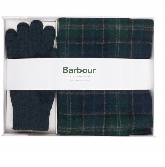Szalik i rękawiczki zestaw męski Barbour granatowo- zielony wełniany