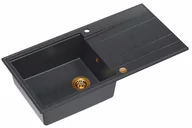 Zlewozmywaki - Quadron Zlewozmywak granitowy jednokomorowy 100x50x21.5 cm z ociekaczem EVAN 146 XL GRANITEQ BLACK DIAMOND z miedzianym odpływem - miniaturka - grafika 1