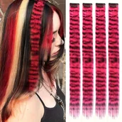 Pozostałe akcesoria fryzjerskie - TEMU Zestaw 4 sztuk Y2K Emo Przedłużania Włosów na Spinki - 18-calowe Syntetyczne Pasemki w Kolorze Żywego Czerni z Odcieniami dla Odważnych, - miniaturka - grafika 1