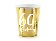Urodziny dla dorosłych - Party Deco Kubeczki na sześćdziesiąte urodziny 60h Birthday! złote - 220 ml - 6 szt. - miniaturka - grafika 1