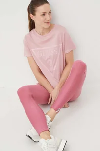 Guess t-shirt bawełniany kolor różowy - Koszulki sportowe damskie - miniaturka - grafika 1