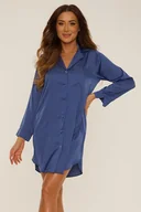 Bielizna nocna - Satynowa koszula nocna Cordelia ciemnoniebieska XL - miniaturka - grafika 1