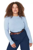 Body - Trendyol Damska damska damska bodycone wycięcie pod szyją dzianina plus size bluzka koszulka, jasnoniebieska, 4XL, Jasnoniebieski, 4XL - miniaturka - grafika 1