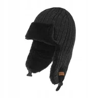 Czapki męskie - NANDY Czapka męska ciepła USZATKA ciemno szara mul - miniaturka - grafika 1