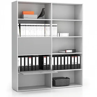 B2B Partner Regał biurowy szeroki LAYERS, 2 schowki, 1582 x 400 x 1905, biały/szary 611494 - Regały biurowe - miniaturka - grafika 2