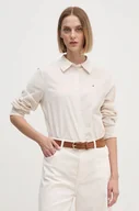 Koszule damskie - Tommy Hilfiger koszula damska kolor beżowy regular z kołnierzykiem klasycznym WW0WW43563 - miniaturka - grafika 1