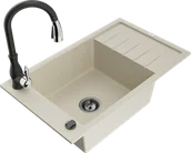 Zlewozmywaki z baterią - Mexen Elias zlewozmywak granitowy 1-komorowy z ociekaczem i baterią kuchenną Savita, beżowy - 6511-69-672601-70 - miniaturka - grafika 1