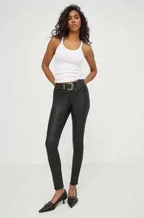 Spodnie damskie - IRO spodnie skórzane damskie kolor czarny dopasowane high waist - grafika 1