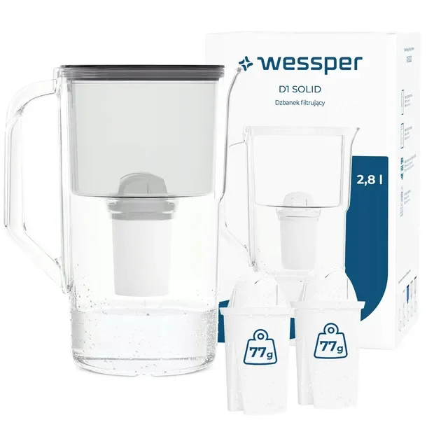Dzbanek filtrujący Wessper D1 SOLID 2,8l czarny + 3x filtr filtracja wody