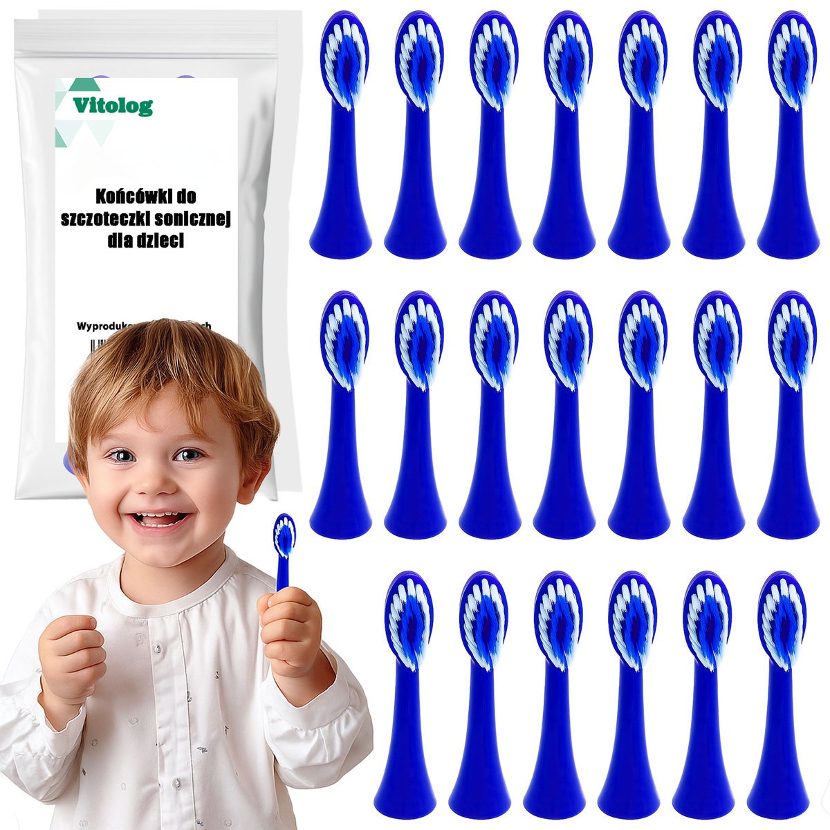KOŃCÓWKI DO SZCZOTECZKI SONICZNEJ DLA DZIECI GŁÓWKI WKŁADY ZAPAS 20 SZT