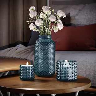 Świecznik MALAGA kolor niebieski styl glamour ameliahome - CANDLEHOLDER/AH/MALAGA/NAVY/7X6,5 - Świeczniki - miniaturka - grafika 2