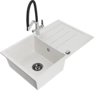 Zlewozmywaki z baterią - Mexen Bruno zlewozmywak granitowy 1-komorowy z ociekaczem i baterią kuchenną Duo, biały - 6513-20-671701-07-B - miniaturka - grafika 1