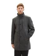 Płaszcze męskie - TOM TAILOR męski płaszcz wełniany, 30500 - Dark Grey Black Herringbone, 3XL - miniaturka - grafika 1