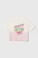 Koszulki dla dziewczynek - Guess t-shirt dziecięcy kolor beżowy - miniaturka - grafika 1
