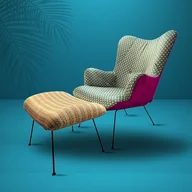 Fotele - Fotel i podnóżek aksamitny Massimo Jazz, unikatowy, we wzory, boho - miniaturka - grafika 1