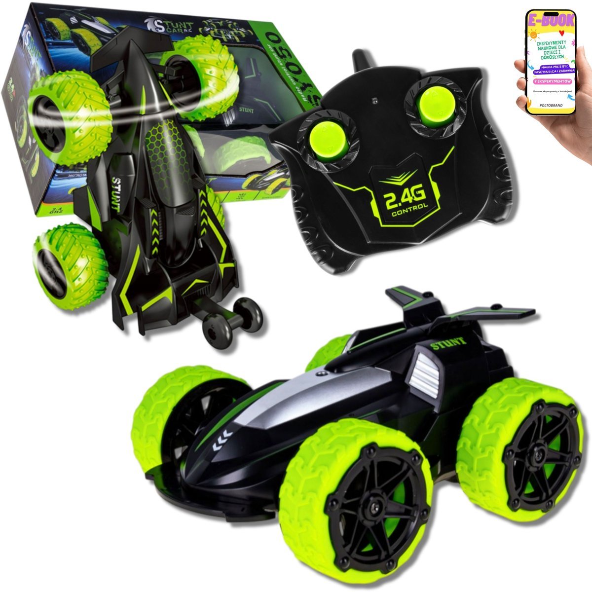 AUTO AKROBATA TWISTER 4x4 SAMOCHÓD DLA DZIECKA ZDALNIE STEROWANY SAMOCHÓD KASKADERSKI RC NA PILOTA DLA DZIECI 6 7 8 9 10 latka + EBOOK