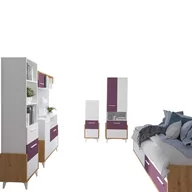 Zestawy mebli dla dzieci - Zestaw Mebli Młodzieżowych 3 Hey MebloCross Dąb Artisan / Biały Mat / Fiolet - miniaturka - grafika 1