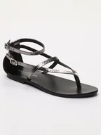 Sandały damskie - Les BAGATELLES Skórzane sandały "Mosholu" w kolorze srebrnym - miniaturka - grafika 1