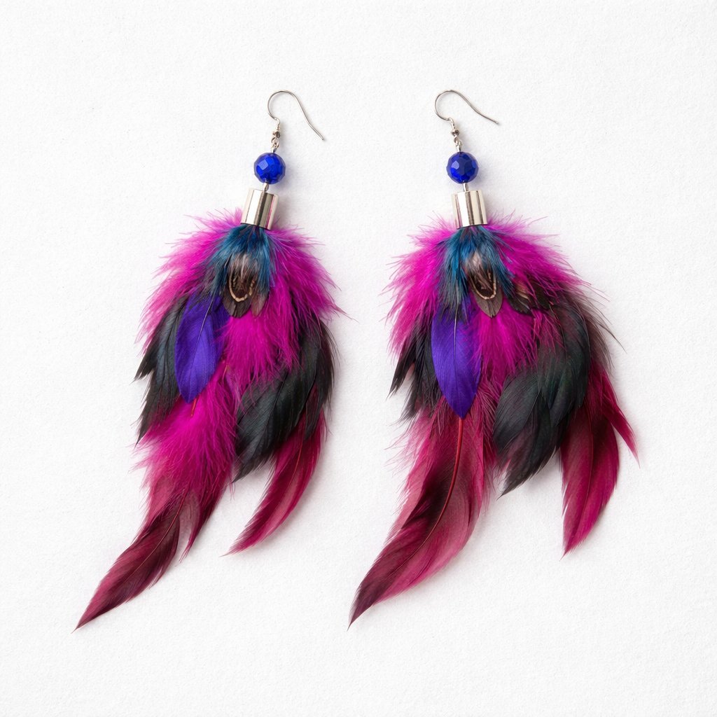 kolczyki amarantowo-fioletowe pióra