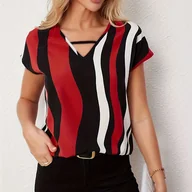 Bluzki damskie - Damska bluzka w trzykolorowe pasy - Czerwony - miniaturka - grafika 1