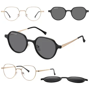 Okulary panto pod korekcję z polaryzacyjną nakładką przeciwsłoneczną CLIP-MC99-1 złote - Okulary korekcyjne, oprawki, szkła - miniaturka - grafika 1