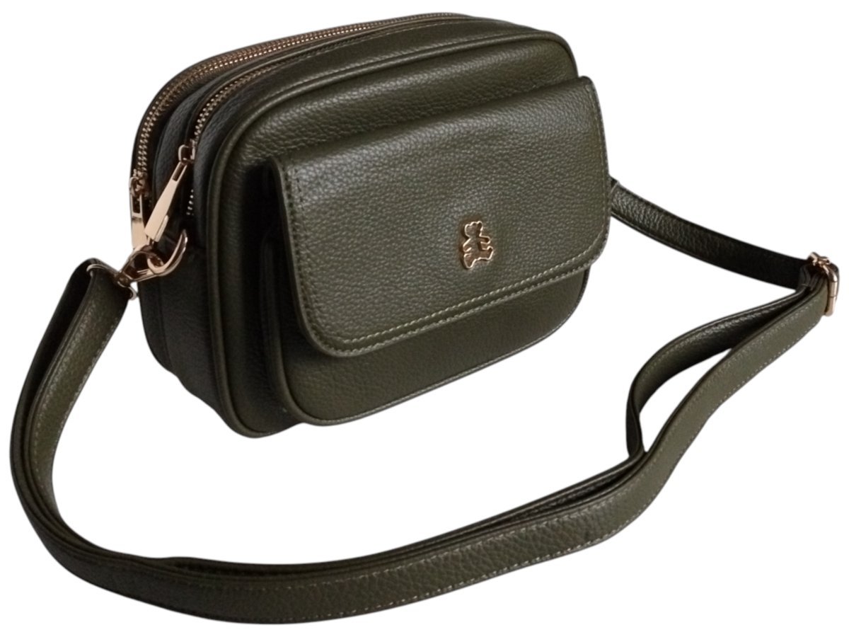 Listonoszka Damska Na Ramię Oliwka, Mała Modna Torebka Z Misiem, Eko Skóra