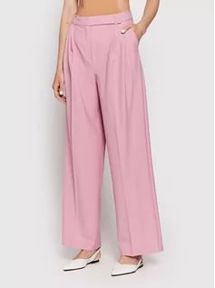 Spodnie damskie - Simple Spodnie materiałowe SPD019 Różowy Regular Fit - grafika 1