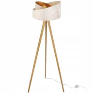 Lampy stojące - Lampa podłogowa stojąca Werona trójnóg drewno naturalne 1xE27 abażur tkanina okrągła beżowy/kremowy Light Home LH - miniaturka - grafika 1