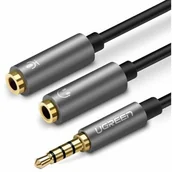 Kable - UGREEN kabel przewód rozdzielacz słuchawkowy 3,5 mm mini jack AUX mikrofon 20cm (mikrofon + wyjście stereo) srebrny (30619) - miniaturka - grafika 1