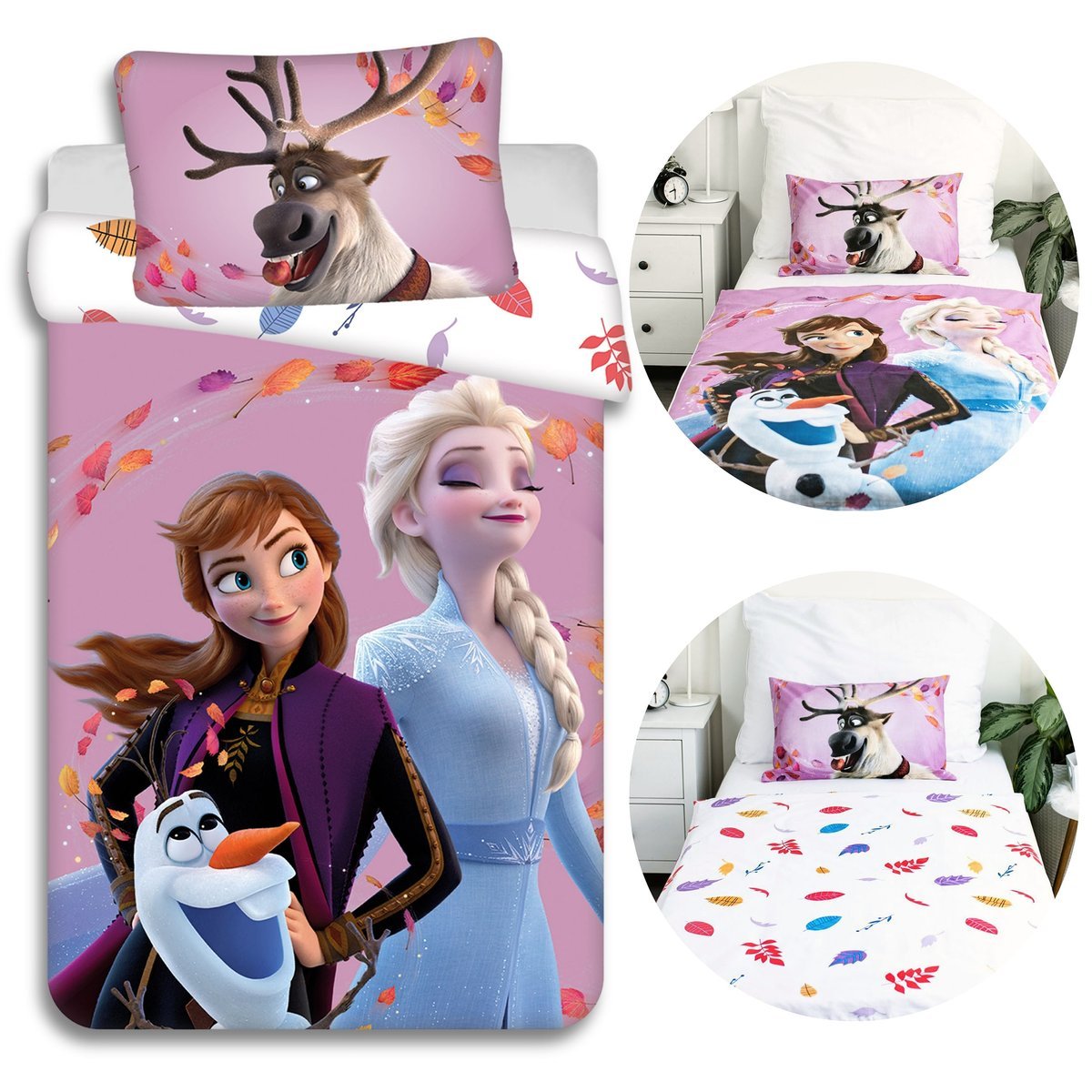 DISNEY Kraina Lodu BAWEŁNIANA pościel na zamek, dziecięca do łóżeczka, 100% bawełna, 100x135 cm Oeko-Tex