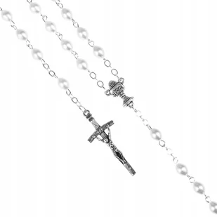 Różaniec komunijny biały perłowy 8mm kielich IHS krzyż prezent dziecko - Naszyjniki - miniaturka - grafika 1