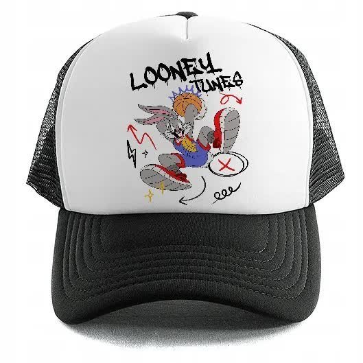 Czapka z Daszkiem TUNES LOONEY Dla Fana Kreskówek Wzory Biało Czarna